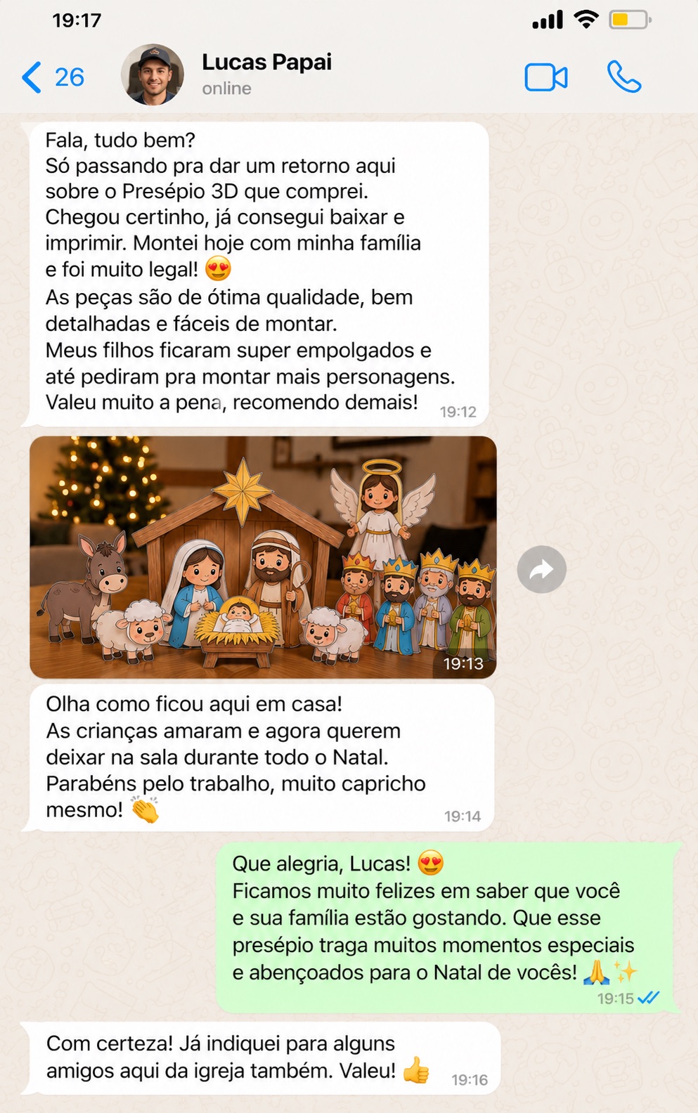 Feedback de uma família sobre o presépio montado em casa