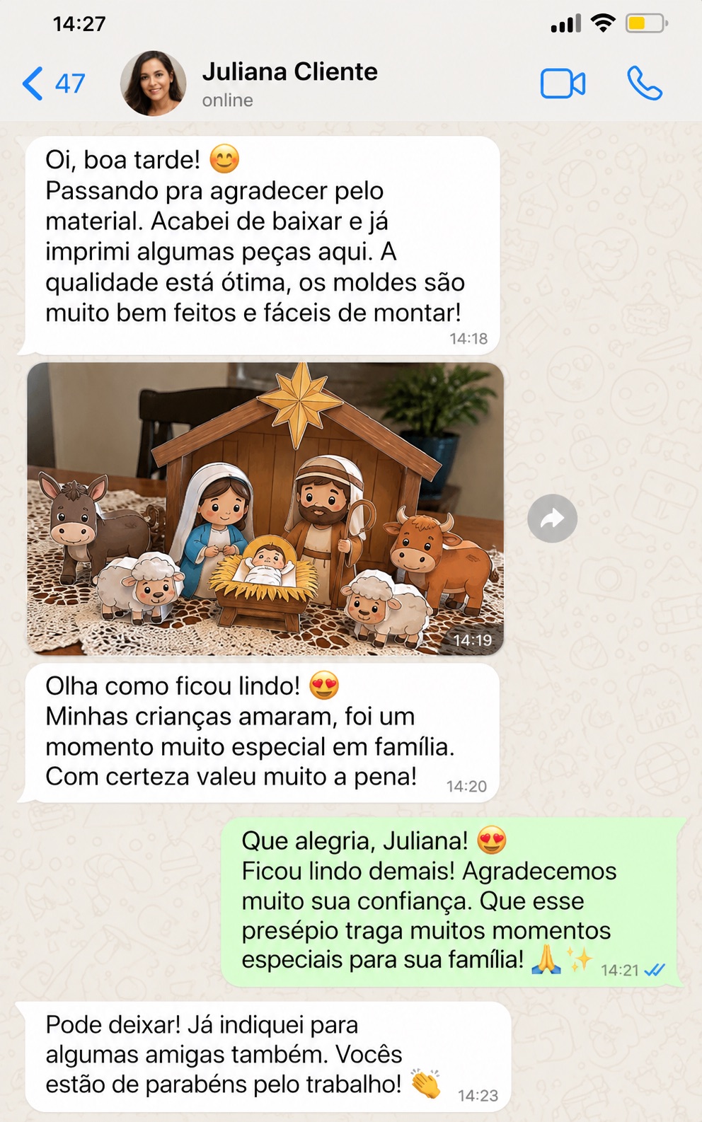 Conversa de cliente sobre a montagem do presépio em família