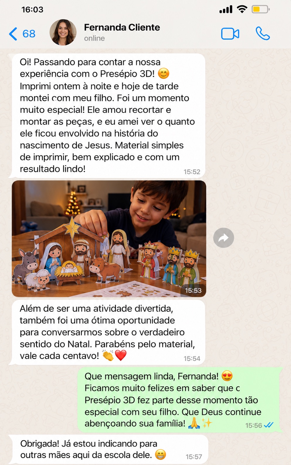 Relato de uma família sobre montar o presépio com a criança