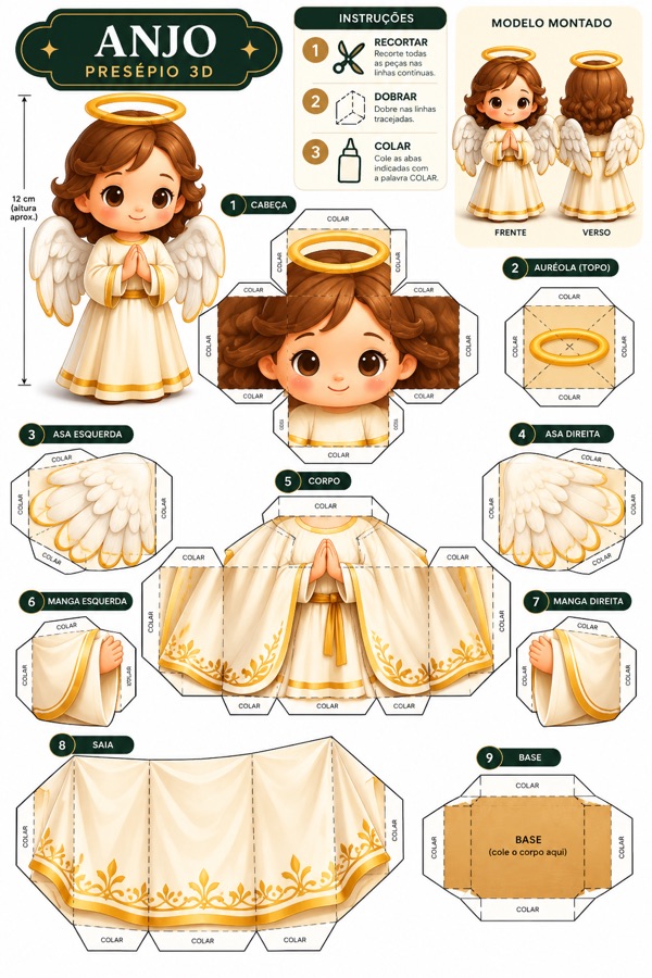 Molde papercraft do anjo natalino