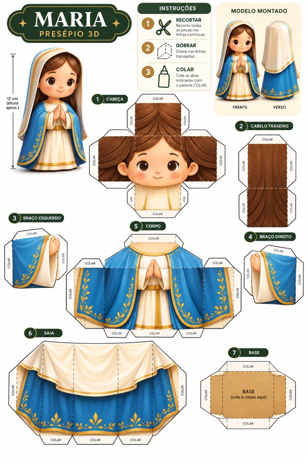 Molde papercraft de Maria para o presépio