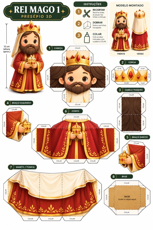 Molde papercraft de um dos reis magos